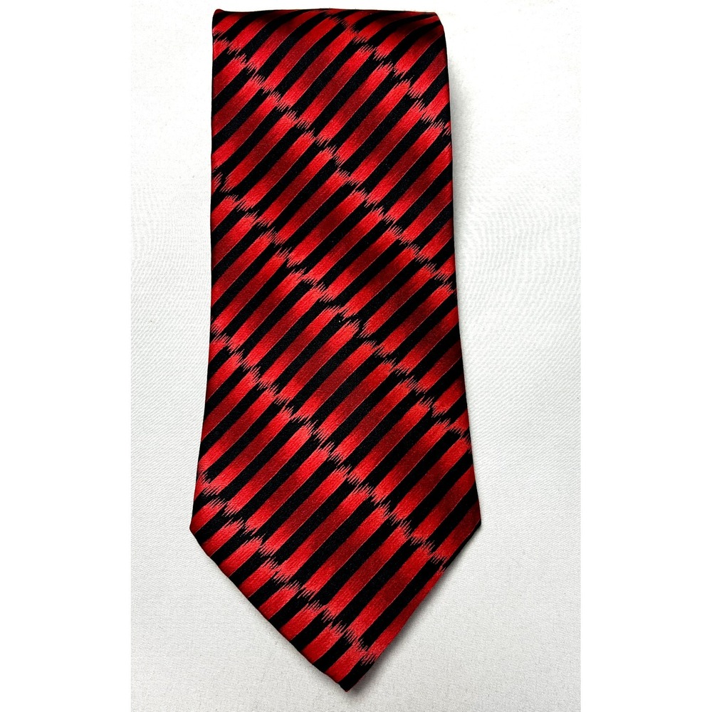 NWT SERICA Elite‎ Mens 100% Silk Necktie ITALY Designer Red Black Striped Luxury